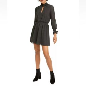 RACHEL ROY Womens Black Polka Dot Long Sleeve. Flare Dress. Size M.